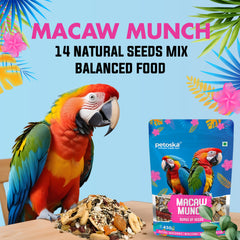 Petoska Macaw Munch Natural Seeds Mix for Macaw Parrot, Blend for Healthy Diet & Active Birds 450gms