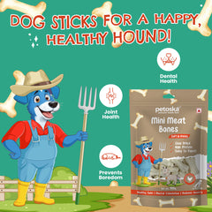Petoska Mini Meat Bones Dog Treats Soft & Protein-Packed Bites with Real Chicken, 100gms