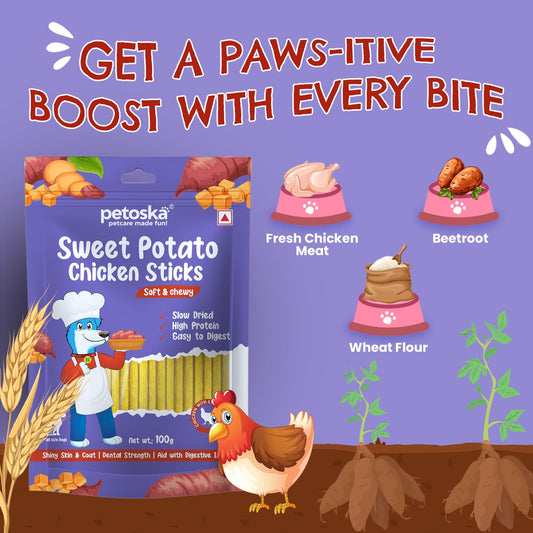 Petoska Dog Treat Sweet Potato Chicken Sticks 100g -  Pack of 2
