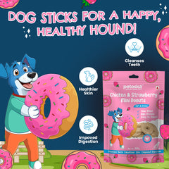 Petoska Chicken & Strawberry Donuts Chewy Sticks with Real Meat & Fruit Pack Of 2 100gms