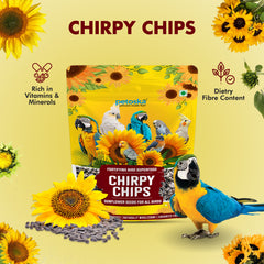 Petoska Chirpy Chips Sunflower Seeds Nutritious Snack High in Fiber & Healthy Fats, Bird Food for All Breeds, 450gms