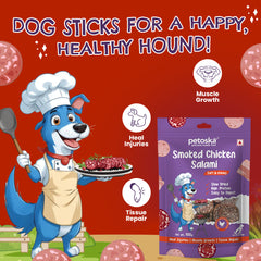 Petoska Chicken Salami Treats for Dogs, Smoky & Chewy Protein Snacks, 100gms