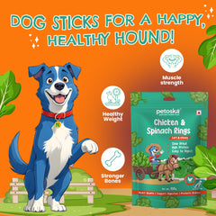 Petoska Chicken & Spinach Rings, Superfood Dog Treats for All Breeds Pack Of 2 100gms