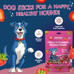 Petoska Chicken Strawberry Dog Treats Chewy Snacks with Real Meat & Fruit, 100gms