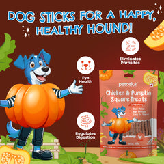 Petoska Chicken & Pumpkin Chew Sticks, Tasty, Digestive Support Treats for Dogs of All Sizes, 100gms