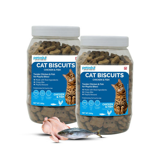Petoska Crunchy Cat Biscuit Chicken & Fish, 250 gms