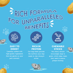 Petoska Potato Fish Sticks Tasty & Healthy Dog Treats with High Protein & Omega-3, 100g Each - Pack Of 10.