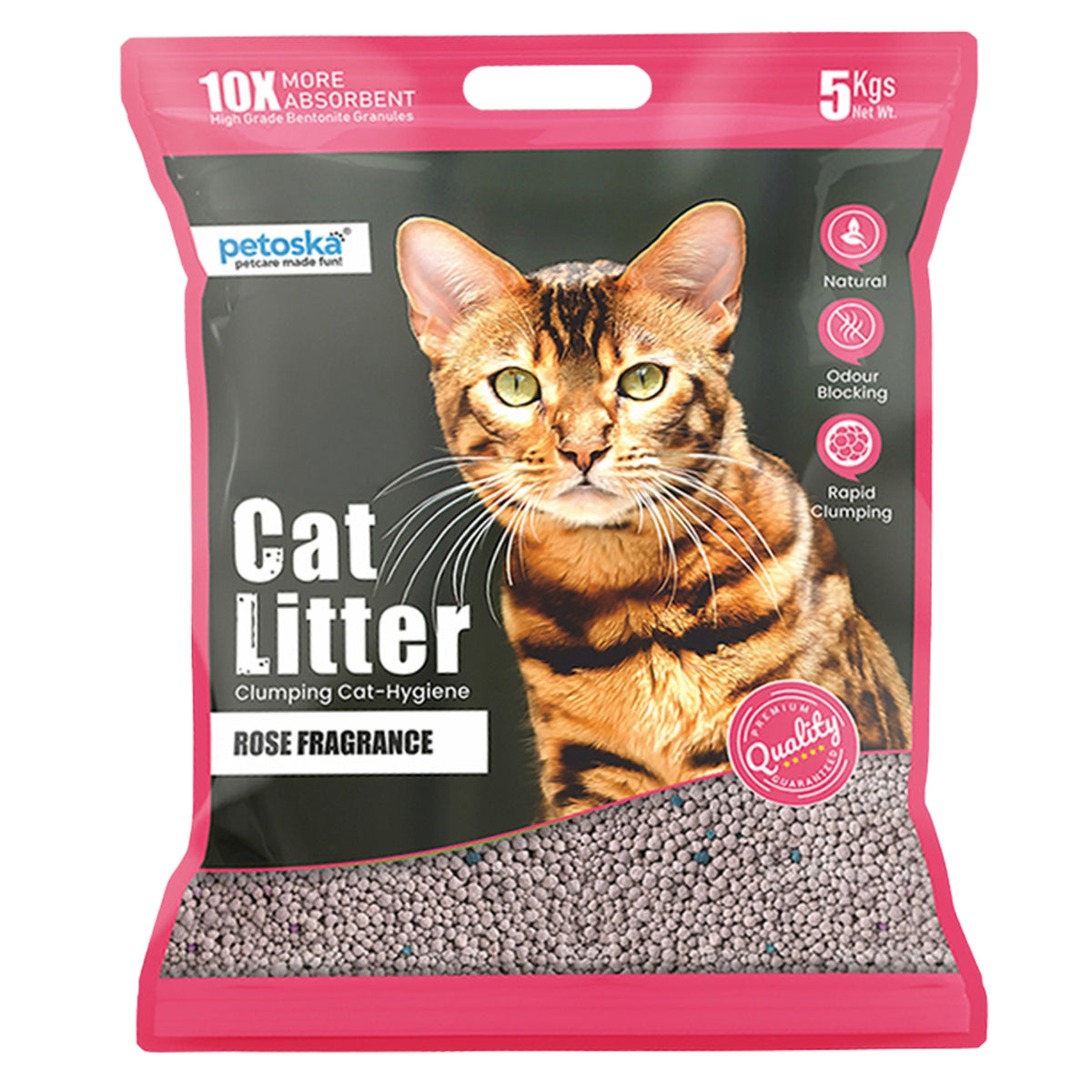 Petoska Bentonite Cat Litter Rose Fragrance Rapid Clumping & Odor Control-5kg