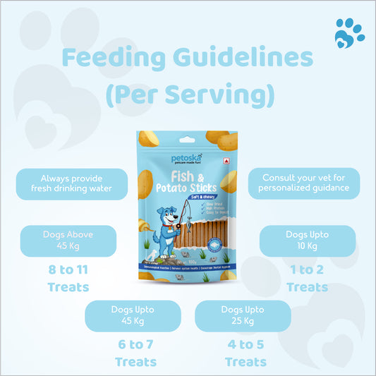 Petoska Dog Treats – Fish & Potato Sticks, 100g | Omega-3 Protein Sticks