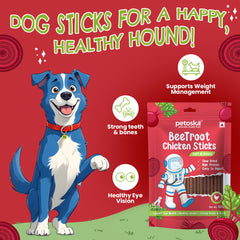 Petoska Beetroot Chicken Sticks Healthy Chews Nutritious Beets for Dogs, 100gms