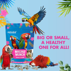 Petoska Macaw Munch Natural Seeds Mix for Macaw Parrot, Blend for Healthy Diet & Active Birds 450gms