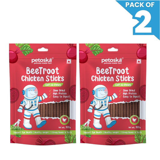 Petoska Dog Treat Beetroot Chicken Sticks 100g - Pack of 2