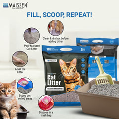 Maissen Activated Cat Litter - 5 Kg | Premium Bentonite Clay Cat Essentials | Natural | Unscented, Low Dust | Quick-Clumping, Scoopable | Odour Locking | Premium Hygiene for Cats | Pack of 2