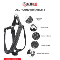 Gearbuff Club Range of Harness | Adjustable | Breakproof | Escape Proof Dog Harness for All Dog Pets| Dog Essentials | Walking & Training | Soft Textured Chest Harness | Easy Maintenance