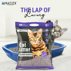 Maissen Activated Cat Litter, Lavender - 5 Kg Bentonite Clay Cat Essentials | Natural, Low Dust | Quick-Clumping, Scoopable | Odour Locking with Lavender | Hygiene for Cats | Pack of 2