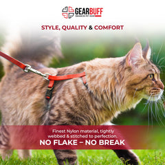 Gearbuff Nylon Cat Harness Kitten Harness | Adjustable All Cat Body Belt | Break & Fade Resistant | Escape Proof | Walking & Training Cat Harness | Comfortable Harness Belt
