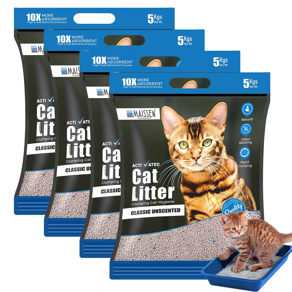 Maissen Bentonite Activated Classic Quick-Clumping Cat Litter 5Kg Each (Pack of 4)