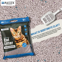 Maissen Activated Cat Litter - 5 Kg | Premium Bentonite Clay Cat Essentials | Natural | Unscented, Low Dust | Quick-Clumping, Scoopable | Odour Locking | Premium Hygiene for Cats | Pack of 2