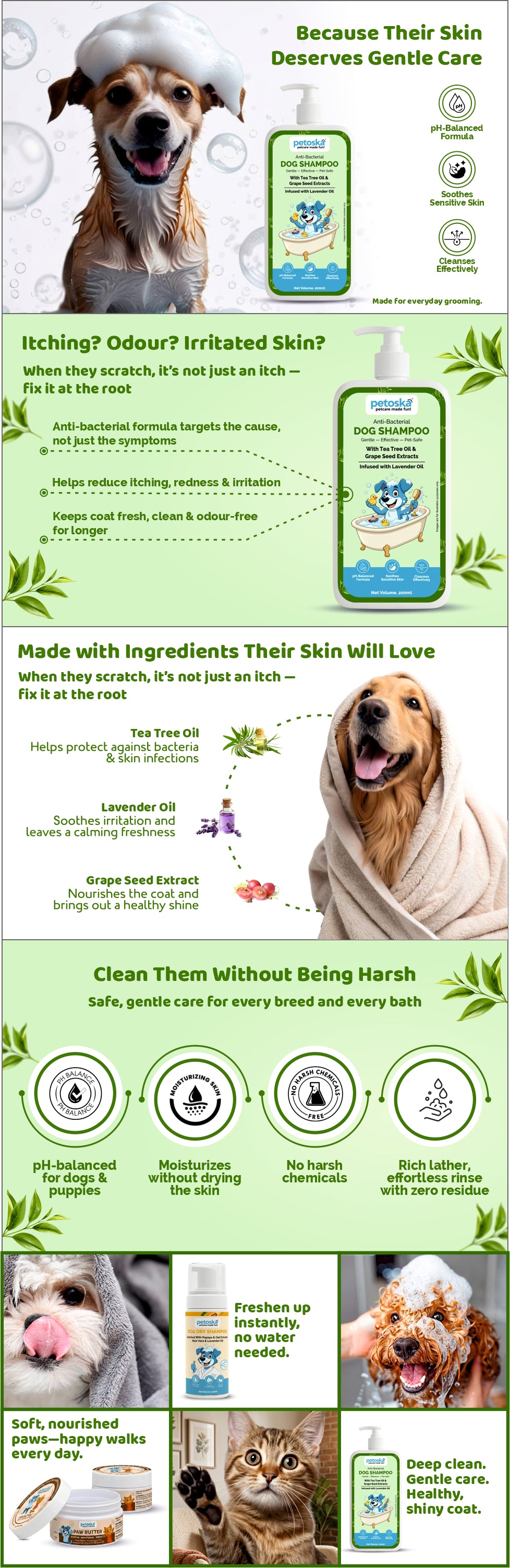 Petoska Anti-Bacterial Dog Shampoo for Dogs & Puppies | 200 ml