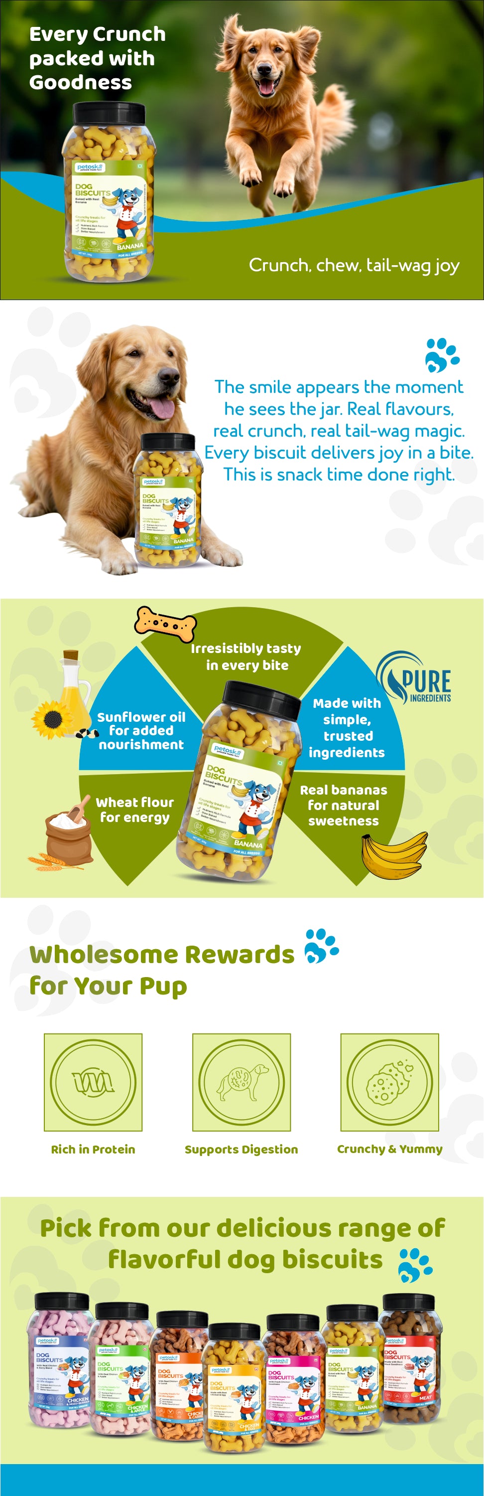 Dog Biscuits Banana Tasty & Crunchy (500gms)