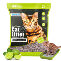 Petoska Activated Cat Litter Quick Clumping Low Dust &amp; Odor Locking for Cats, Lemon/Lavender/Green Apple &amp; Unscented, (4 Packs of 5Kg)