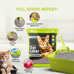 Petoska Activated Cat Litter Quick Clumping Low Dust & Odor Locking for Cats, Lemon & Green Apple, (2 Packs of 5Kg)