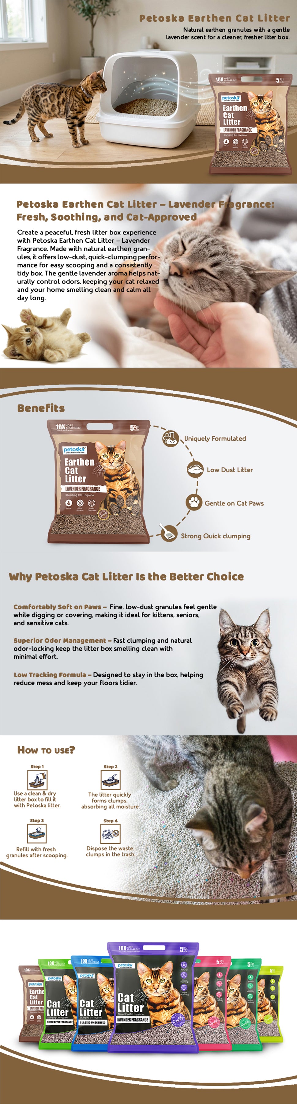 Petoska Earthen Cat Litter - 5Kg | Lavender, Mineral Sand