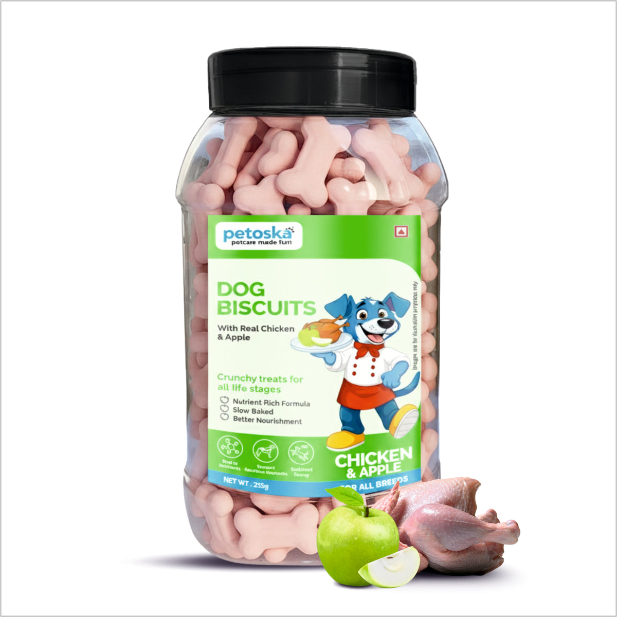 Petoska Dog Biscuits - Chicken & Apple 500g