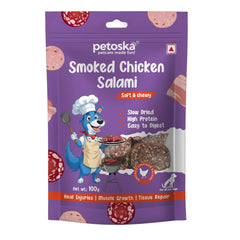 Petoska Chicken Salami Treats for Dogs, Smoky & Chewy Protein Snacks, 100gms