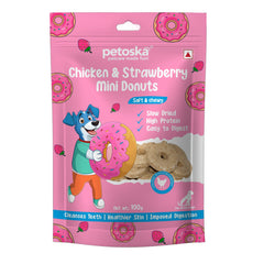 Petoska Chicken & Strawberry Donuts Chewy Sticks with Real Meat & Fruit, 100gms