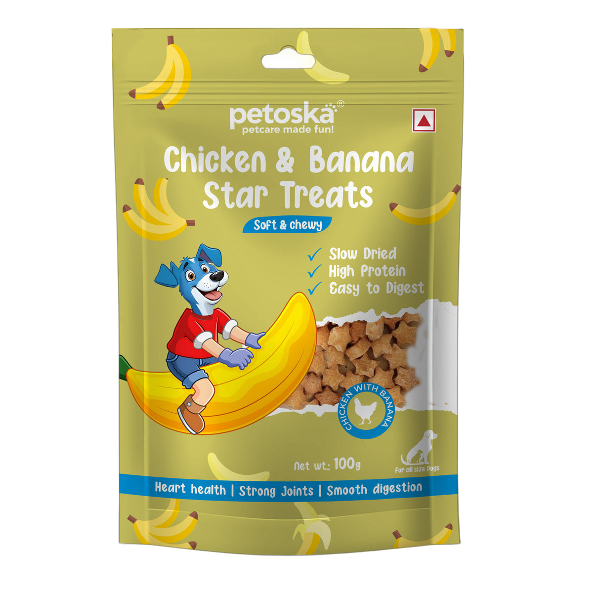 Petoska Chicken Banana Dog Treats, Perfect for Training & Rewards, 100gms