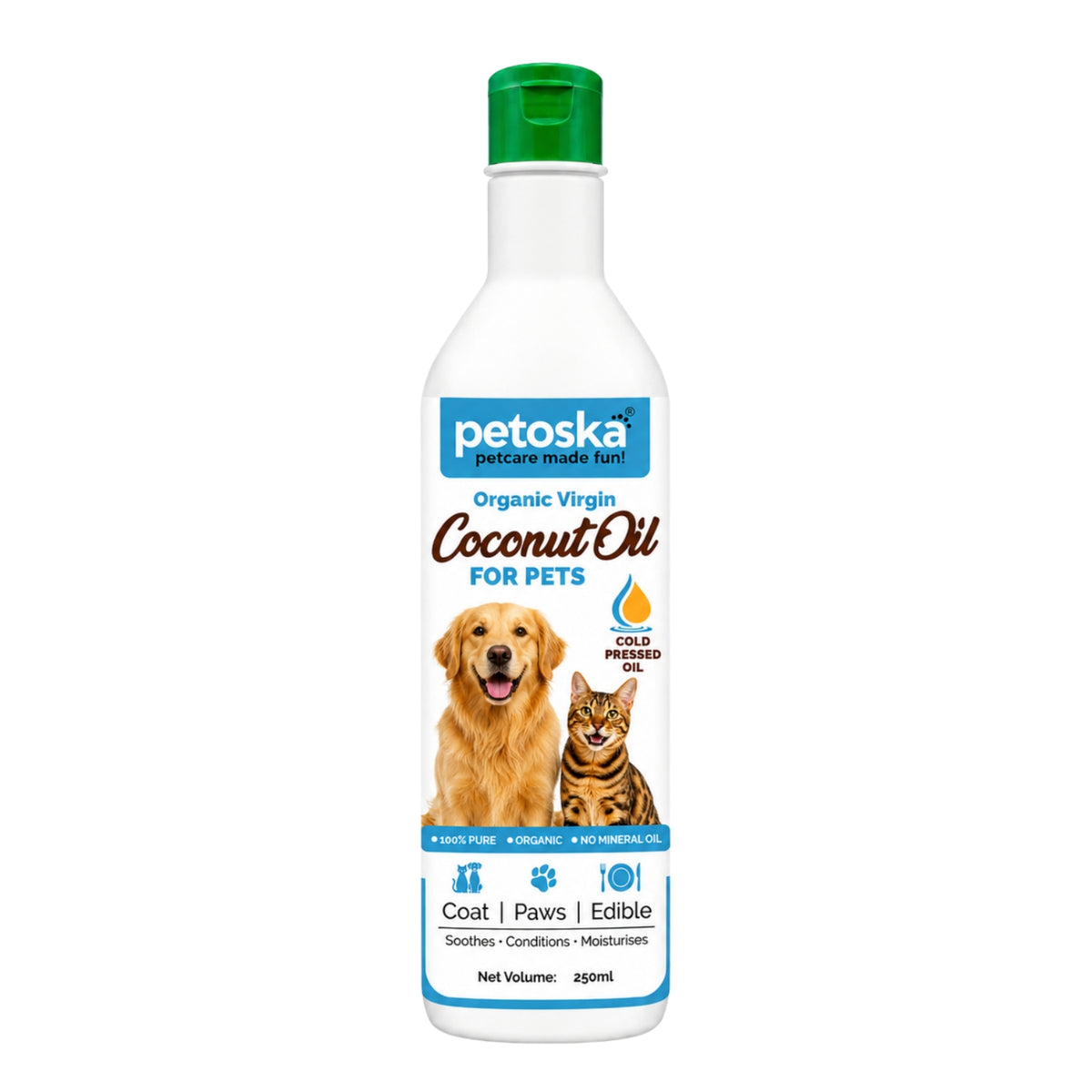 Petoska Organic Virgin Coconut Oil for Dogs & Cats – Cold-Pressed, 250 ml