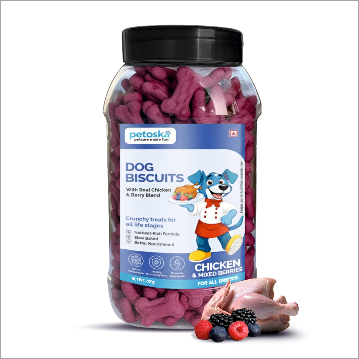 Petoska Dog Biscuits Chicken & Mixed Berries 500g - Nutritious food