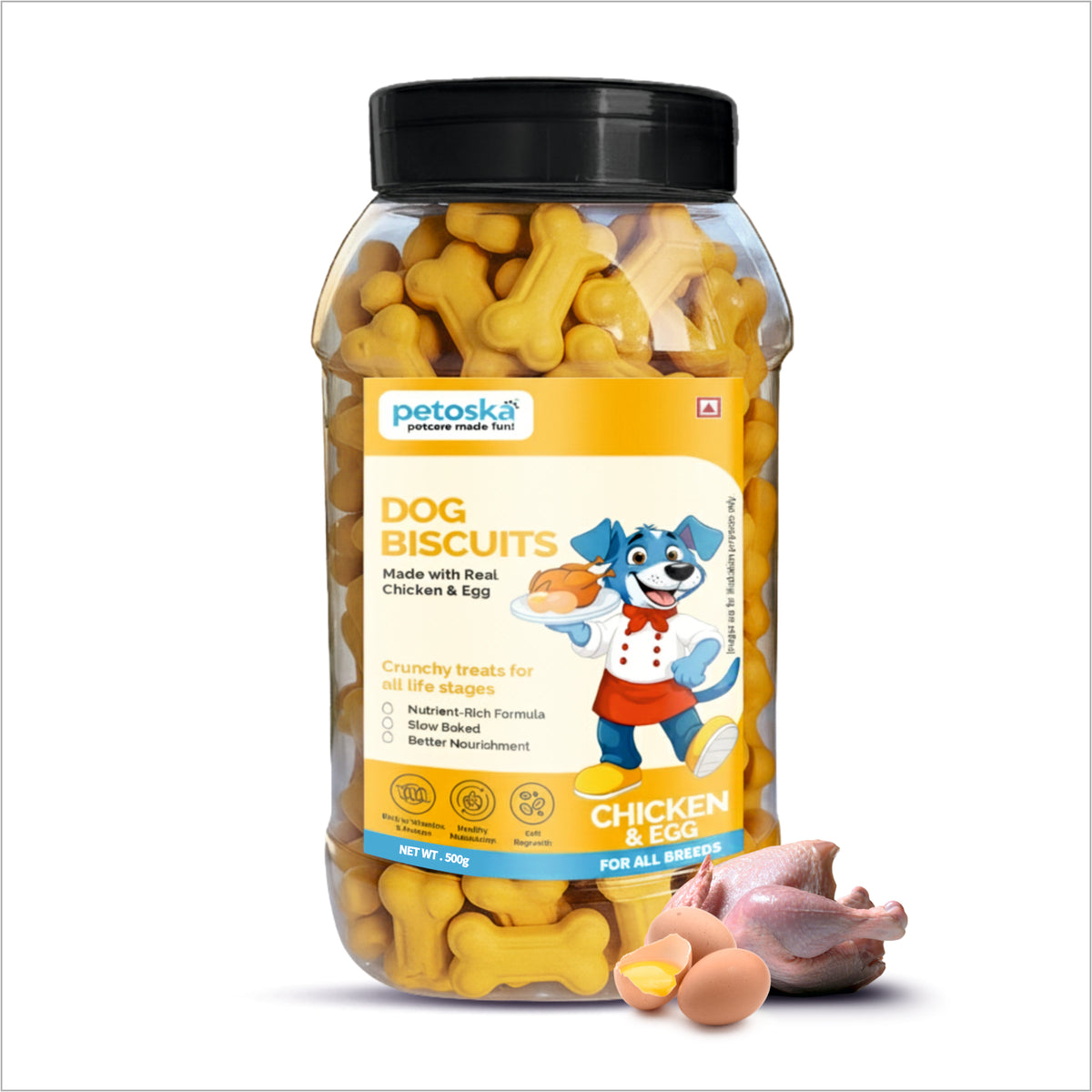 Petoska Dog Biscuits Chicken & Egg 500g - Protein-Rich Treats