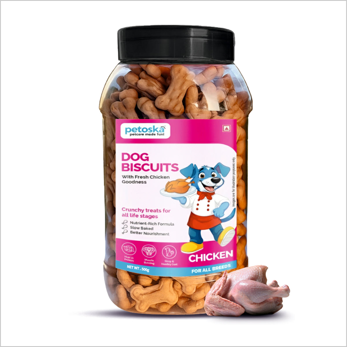Petoska Dog Biscuits Chicken 500g - Crunchy Protein