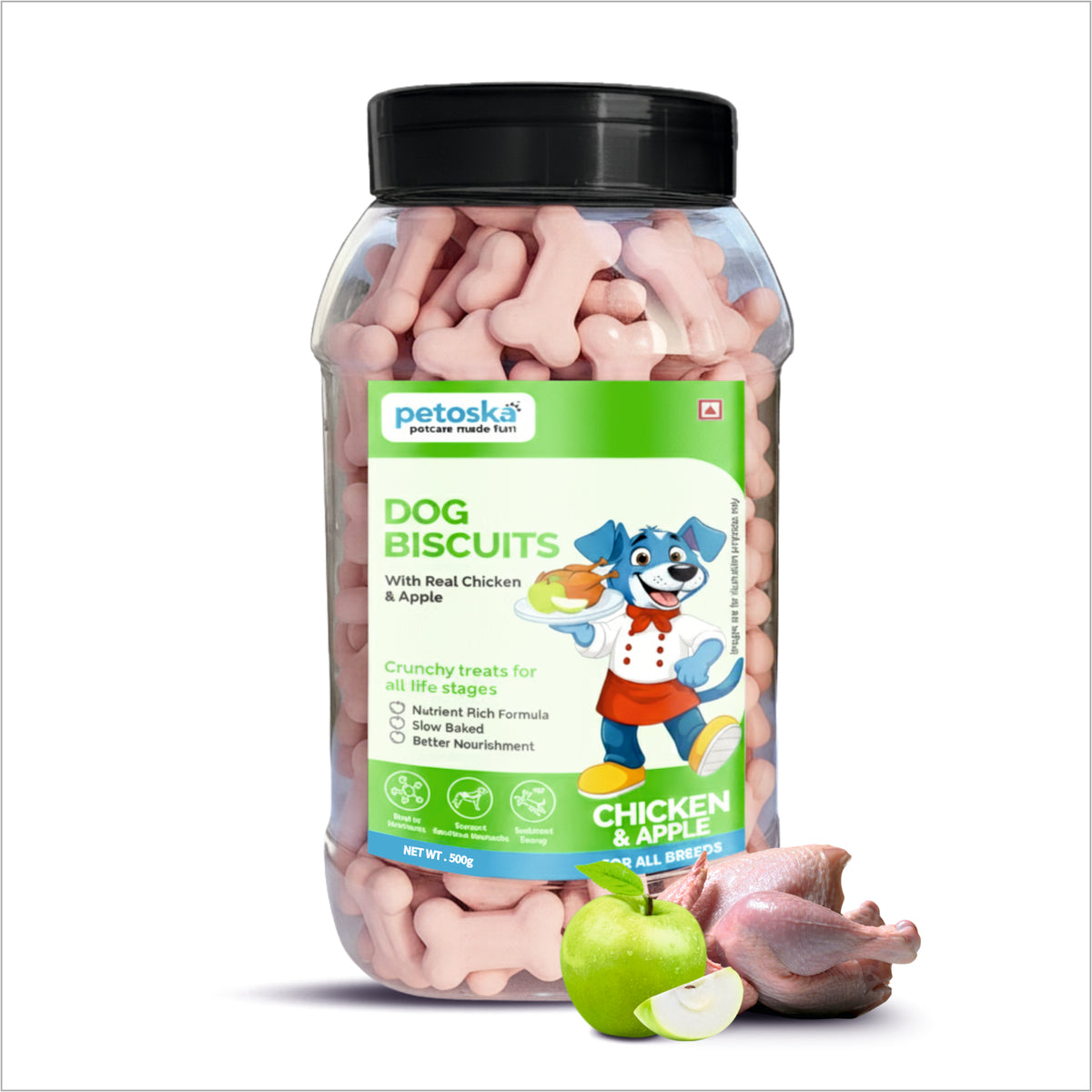 Petoska Dog Biscuits Chicken & Apple 500g - Healthy Digestion