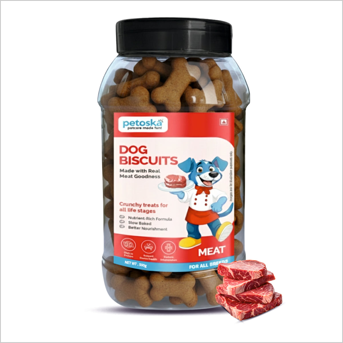 Petoska Dog Biscuits Meat 500g - Slow-Baked Protein Treats