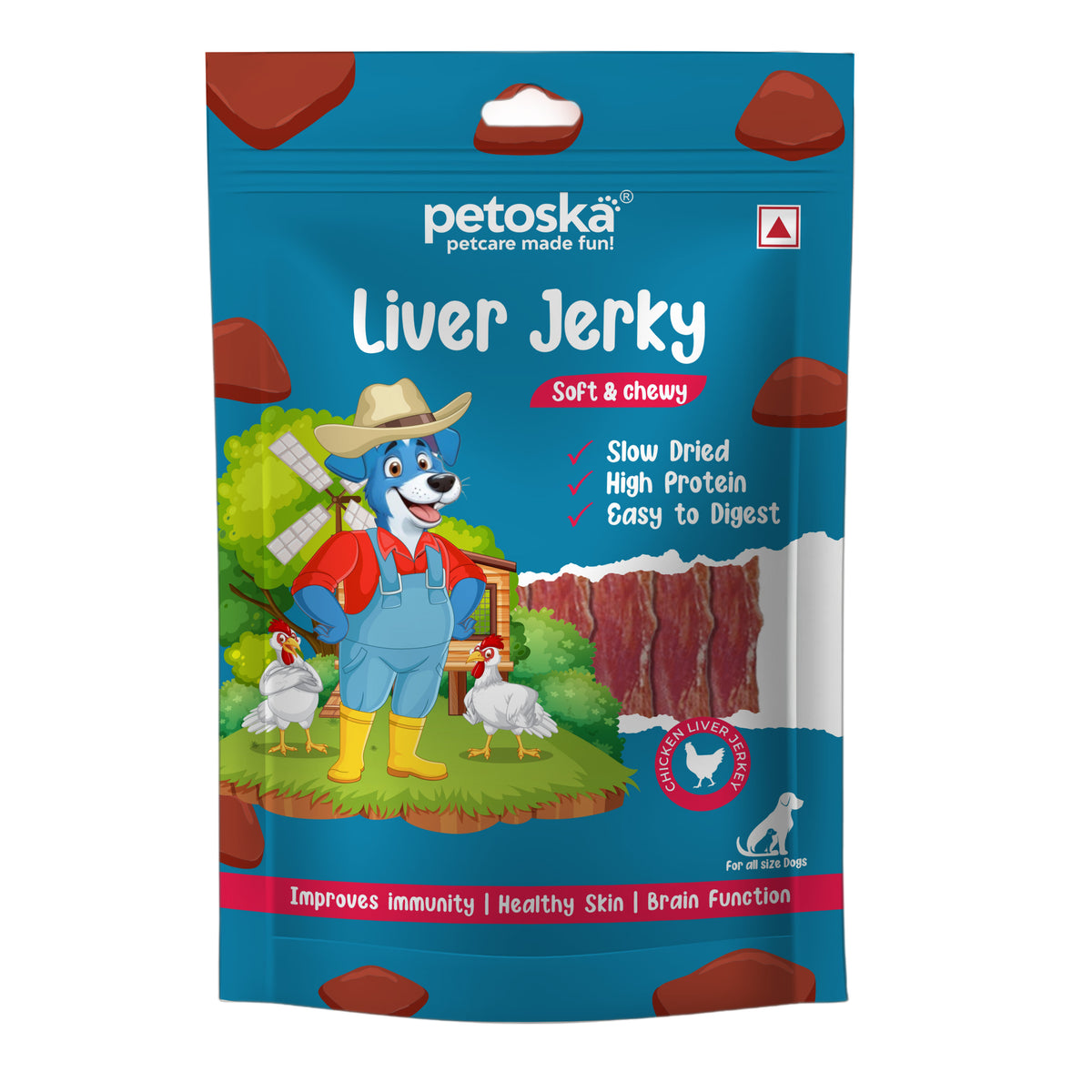 Petoska Chicken Liver Jerky Dog Treats, High-Protein & Dental-Friendly, 100gms
