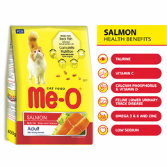 Me-O Adult Salmon Flavour Dry Cat Food, Complete and Balanced Nutrition, 400g Pack