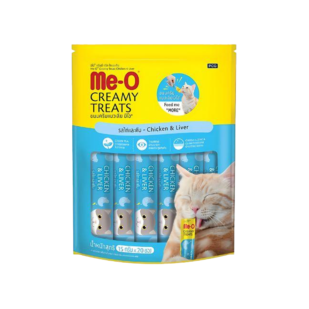 Me-O Creamy Cat Treat, Chicken and Liver Flavour, Soft and Creamy Snack, 20 Pieces