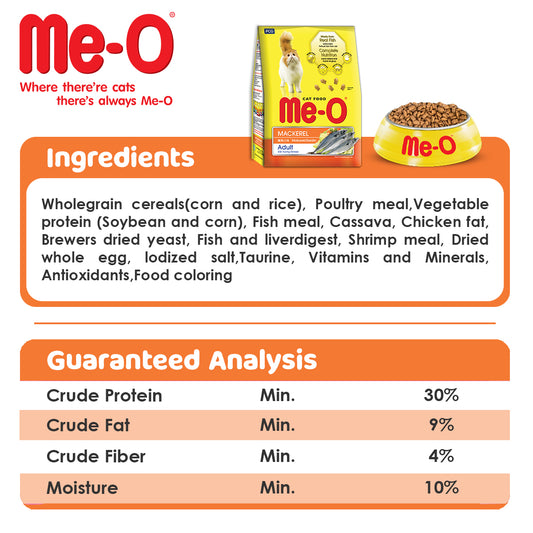 Me-O Mackerel Flavor Dry Cat Food for Adult Cats, 1.2kg Pack