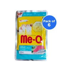 Me-O Tuna and Sardine in Jelly Kitten Wet Cat Food, 6 × 80 g Pouches (480 g) | 5 + 1 Free Pack