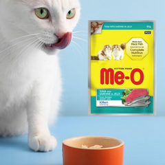 Me-O Tuna and Sardine in Jelly Kitten Wet Cat Food, 6 × 80 g Pouches (480 g) | 5 + 1 Free Pack