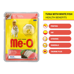 Me-O Tuna with White Fish Wet Cat Food for Adult Cats, 80g ( Pack of 12 )