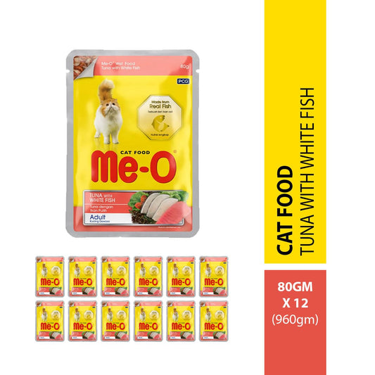Me-O Tuna with White Fish Wet Cat Food for Adult Cats, 80g ( Pack of 12 )