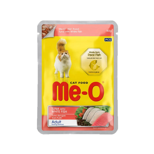 Me-O Tuna with White Fish Wet Cat Food for Adult Cats, 80g ( Pack of 12 )
