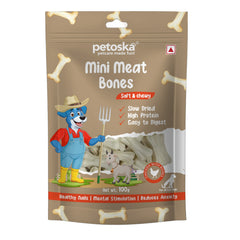 Petoska Mini Meat Bones Dog Treats Soft & Protein-Packed Bites with Real Chicken, 100gms