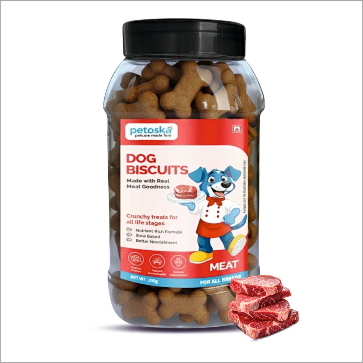 Petoska Dog Biscuits - Meat 500g