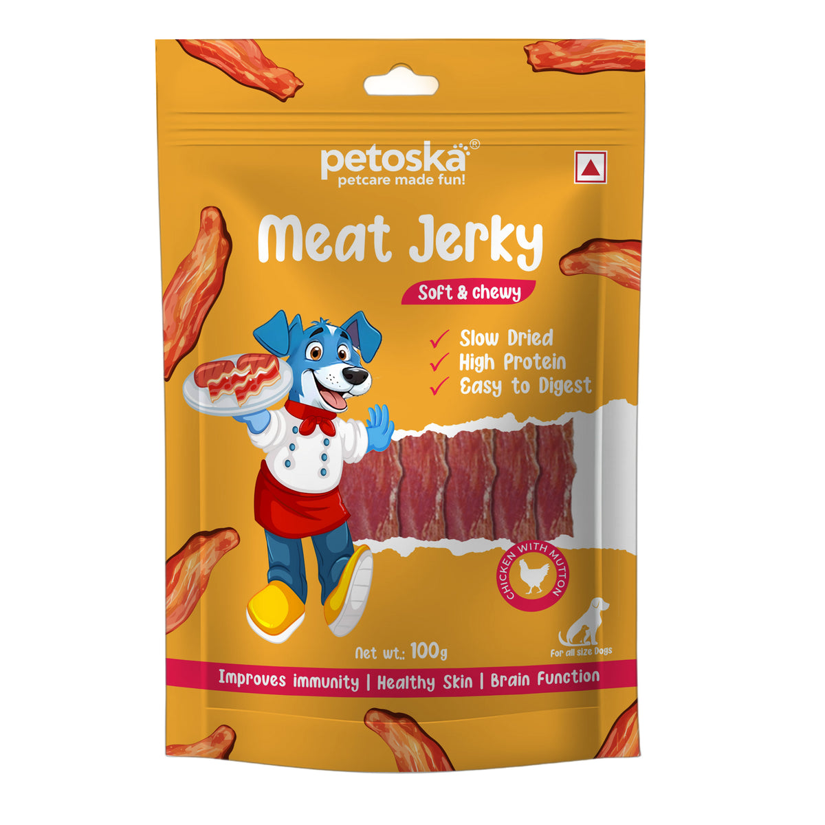 Petoska Chicken Meat Jerky Dog Treats, High-Protein & Dental-Friendly, 100gms