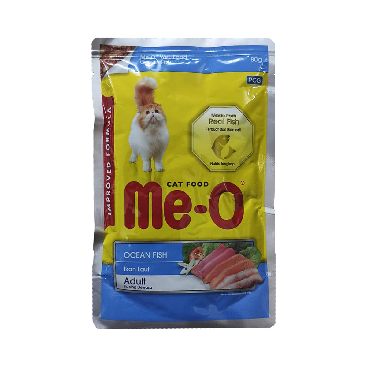 Me-O Adult Ocean Fish Flavour Complete Nutrition Wet Cat Food Pouches – 80 g x 12